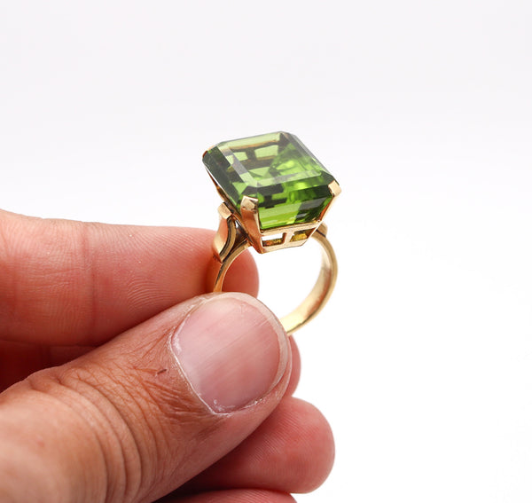 CERTIFIED Cocktail Ring In 18Kt Yellow Gold With Rare 31.56 Cts Green Peridot