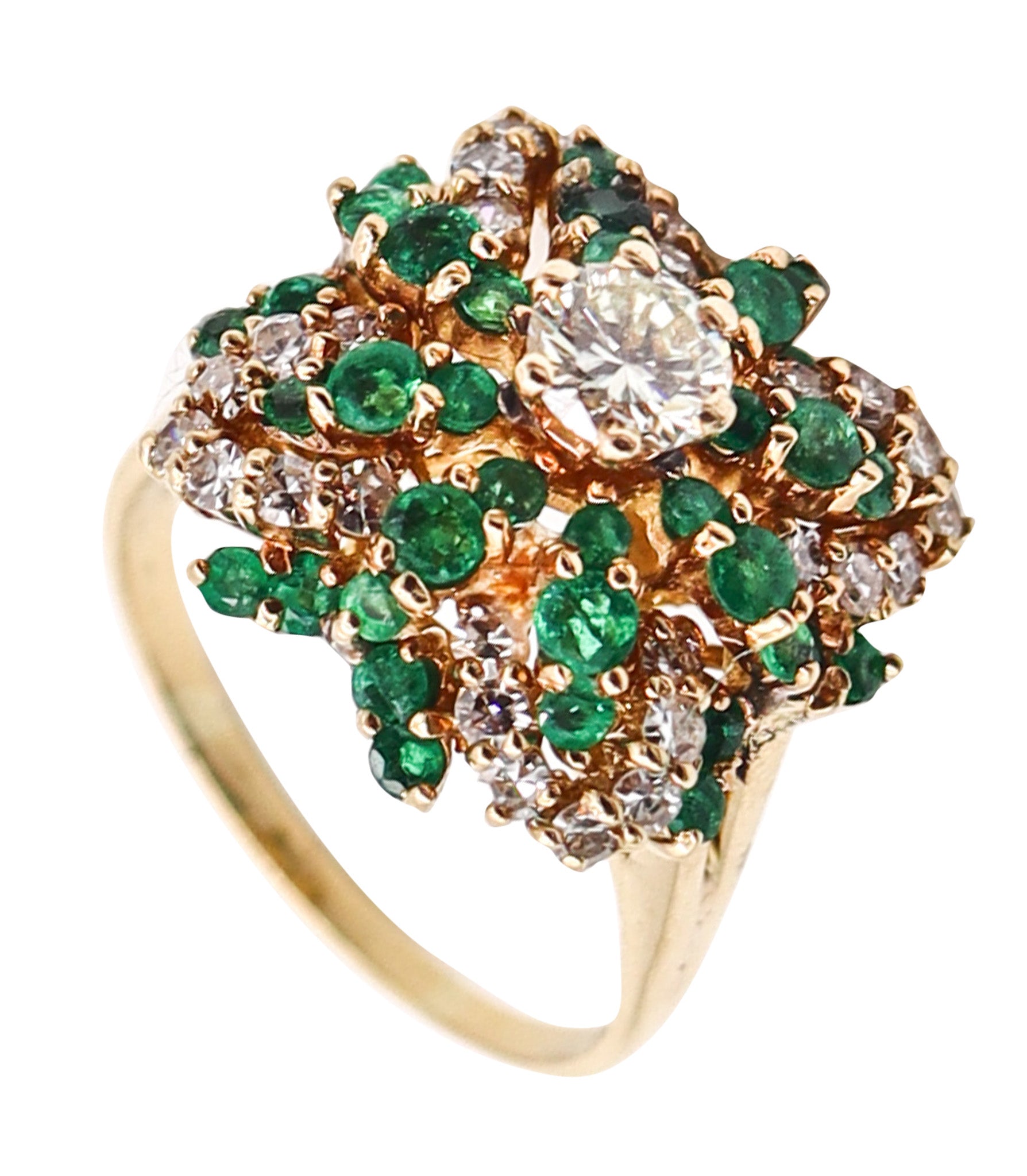 CLASSIC Cocktail Ring In 18Kt Gold With 2.30 Ctw Diamonds & Colombian Emeralds