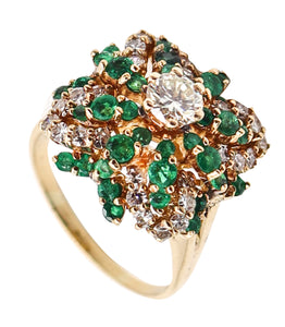 CLASSIC Cocktail Ring In 18Kt Gold With 2.30 Ctw Diamonds & Colombian Emeralds