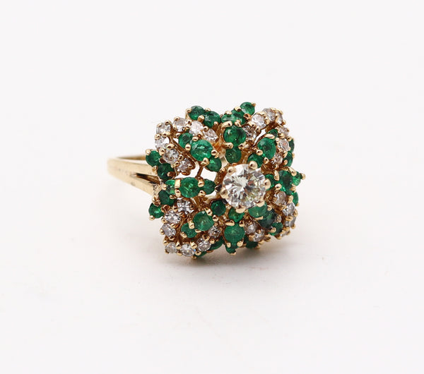 CLASSIC Cocktail Ring In 18Kt Gold With 2.30 Ctw Diamonds & Colombian Emeralds