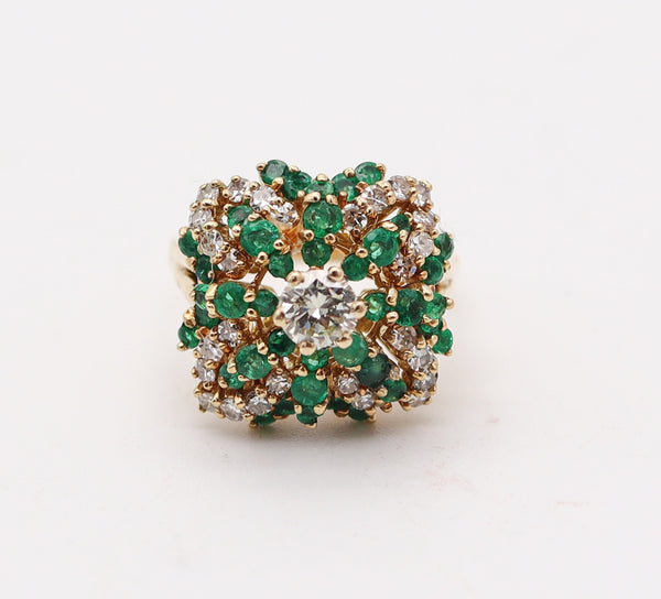 CLASSIC Cocktail Ring In 18Kt Gold With 2.30 Ctw Diamonds & Colombian Emeralds