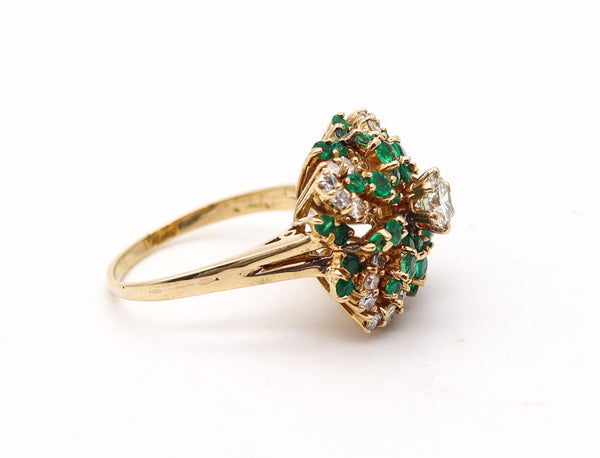 CLASSIC Cocktail Ring In 18Kt Gold With 2.30 Ctw Diamonds & Colombian Emeralds