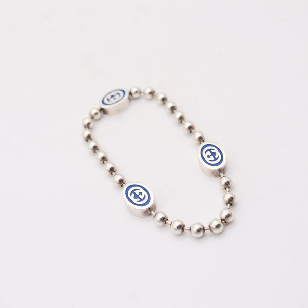 GUCCI 1980 Modernist G Motif Bracelet In .925 Sterling Silver With Blue Enamel