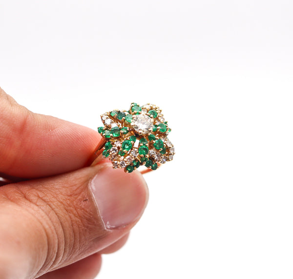 CLASSIC Cocktail Ring In 18Kt Gold With 2.30 Ctw Diamonds & Colombian Emeralds