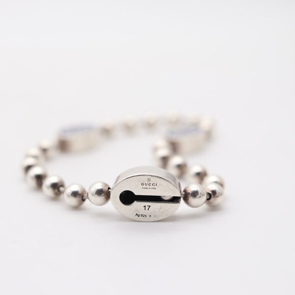 GUCCI 1980 Modernist G Motif Bracelet In .925 Sterling Silver With Blue Enamel