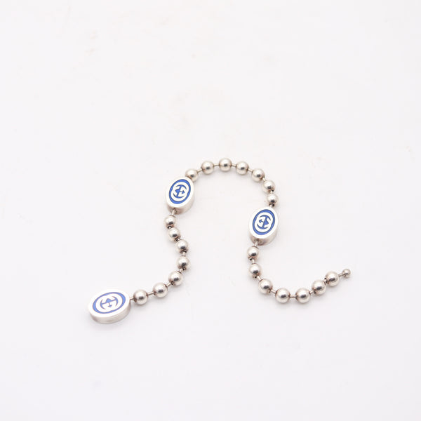 GUCCI 1980 Modernist G Motif Bracelet In .925 Sterling Silver With Blue Enamel