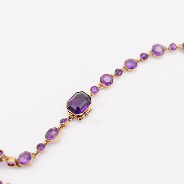 VICTORIAN 1880 Convertible Necklace In 18Kt Gold Graduated Amethysts & Diamonds