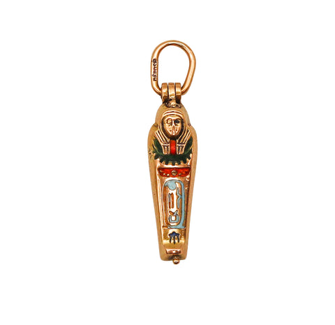 -French 1920 Art Deco Egyptian Revival Surprise Sarcophagus Charm In 18Kt Gold And Enamel