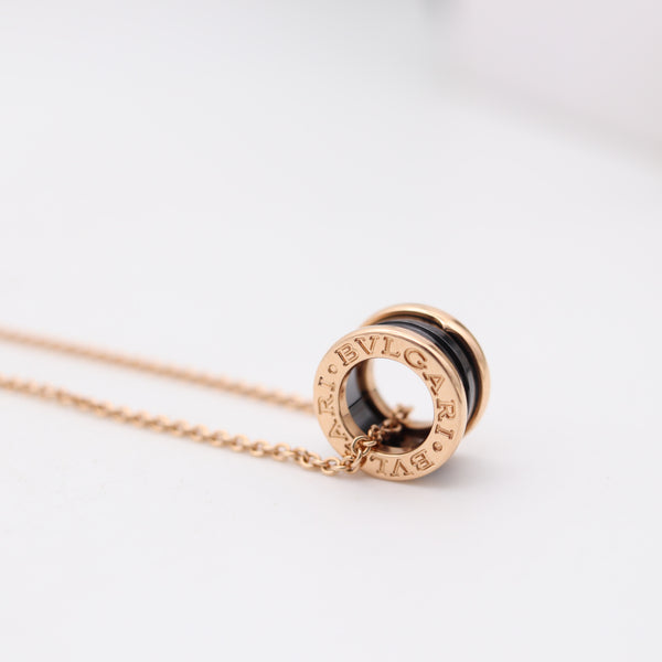 BVLGARI Modernist B-Zero1 Ceramic Pendant Necklace Chain In 18Kt Pink Gold