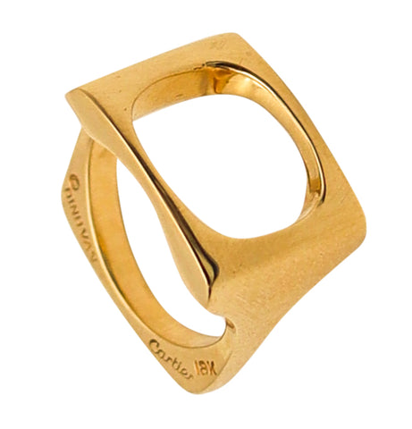 -Cartier Paris 1970 By Dinh Van Sculptural Cushion Oval Ring In 18Kt Yellow Gold