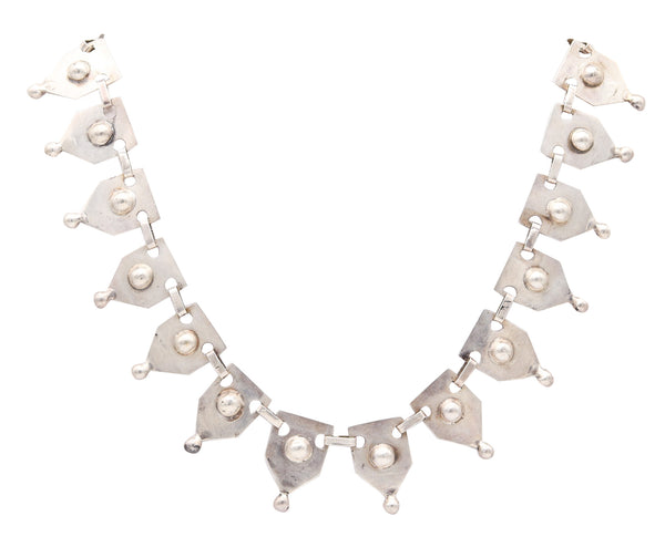 MEXICO TAXCO 1930 Art-Deco Geometric Links Necklace In Solid .980 Sterling Silver