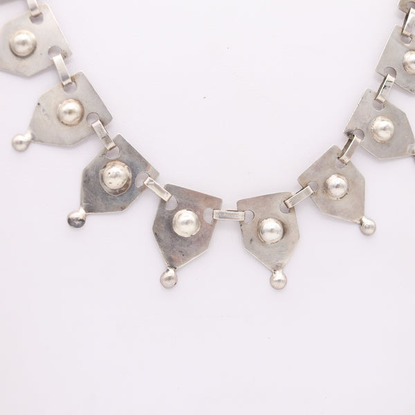 MEXICO TAXCO 1930 Art-Deco Geometric Links Necklace In Solid .980 Sterling Silver