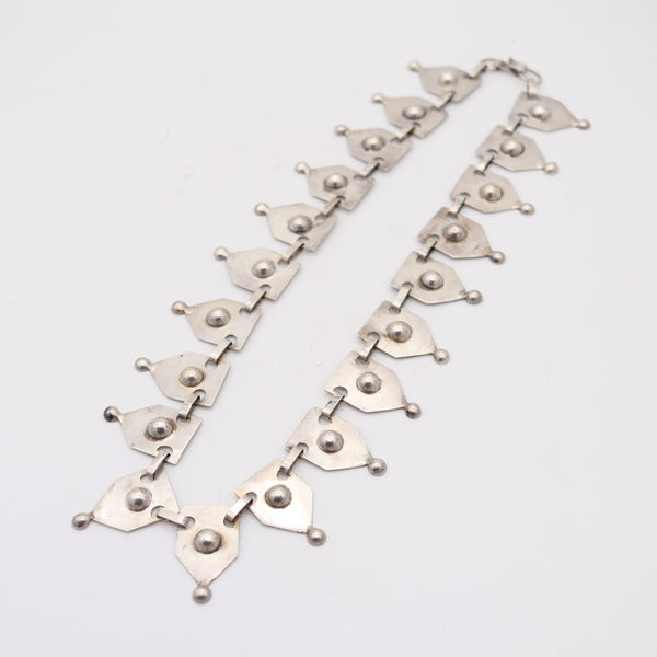 MEXICO TAXCO 1930 Art-Deco Geometric Links Necklace In Solid .980 Sterling Silver