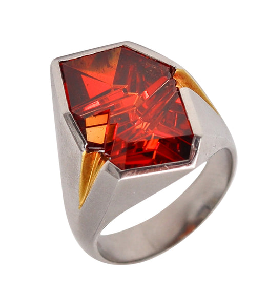 MUNSTEINER Sculptural Geometric Ring In Platinum & 18Kt Gold With Madeira Citrine