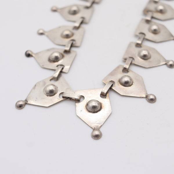 MEXICO TAXCO 1930 Art-Deco Geometric Links Necklace In Solid .980 Sterling Silver