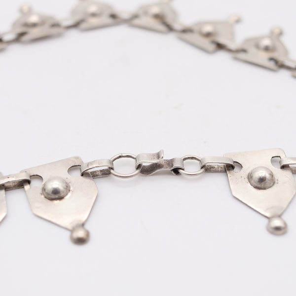 MEXICO TAXCO 1930 Art-Deco Geometric Links Necklace In Solid .980 Sterling Silver