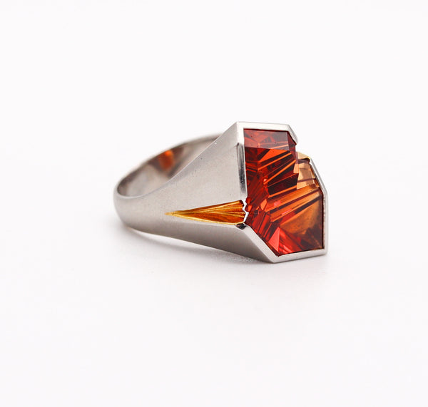 MUNSTEINER Sculptural Geometric Ring In Platinum & 18Kt Gold With Madeira Citrine