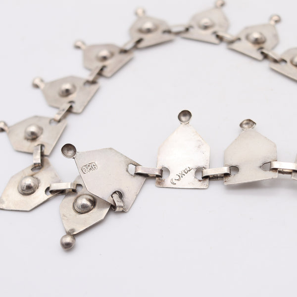 MEXICO TAXCO 1930 Art-Deco Geometric Links Necklace In Solid .980 Sterling Silver