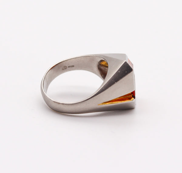 MUNSTEINER Sculptural Geometric Ring In Platinum & 18Kt Gold With Madeira Citrine