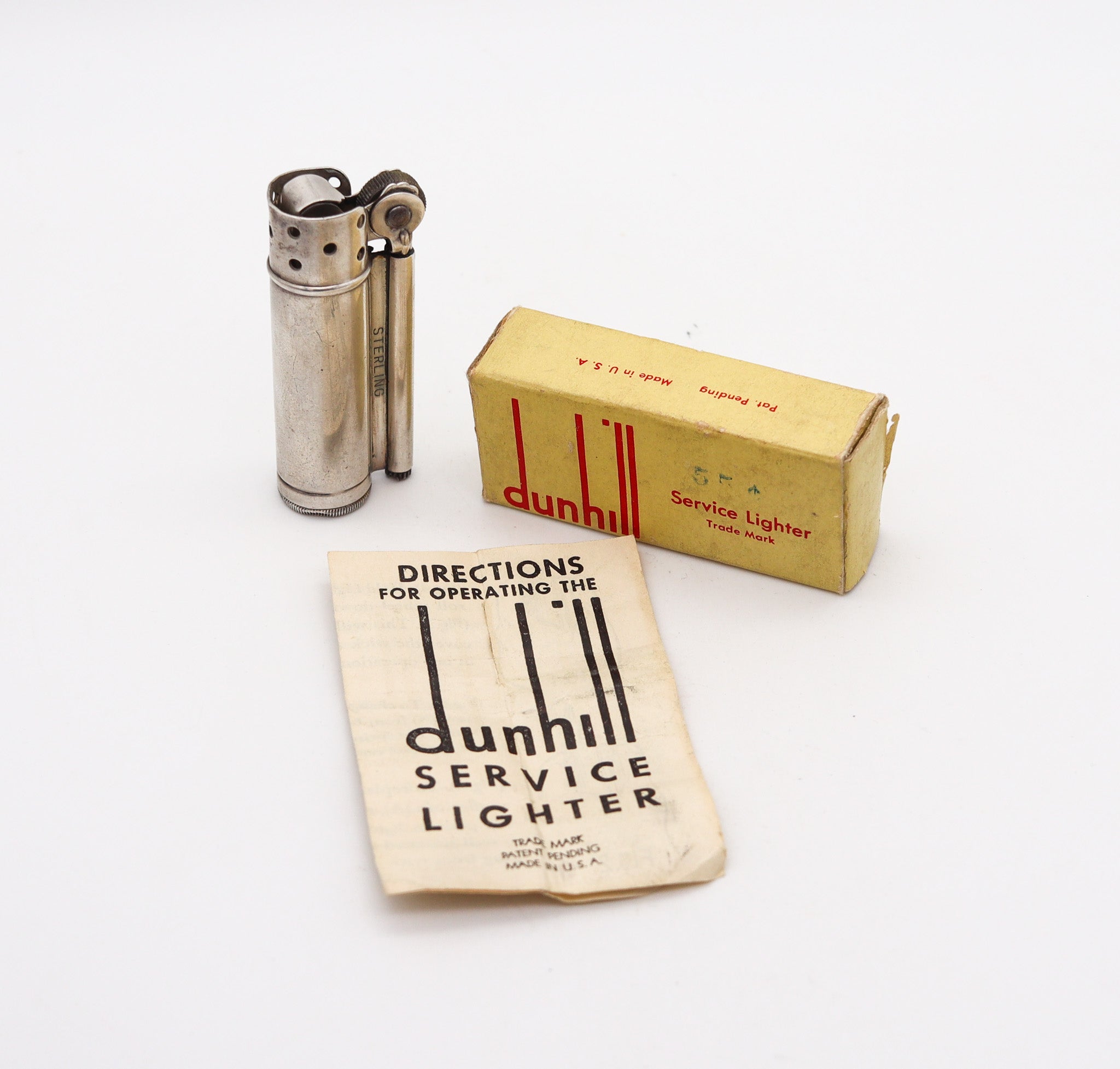 DUNHILL 1940 Service Petrol Pocket Lighter In Solid .925 Sterling