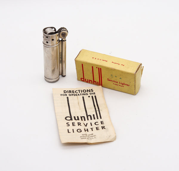 -DUNHILL 1940 Service Petrol Pocket Lighter In Solid .925 Sterling Silver With Box