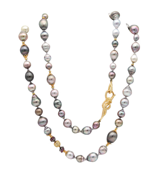 VERDURA Milano Long Tahitian-Pearls Sautoir Necklace In 18Kt Gold Rubies & Diamonds