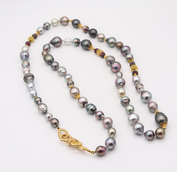 VERDURA Milano Long Tahitian-Pearls Sautoir Necklace In 18Kt Gold Rubies & Diamonds