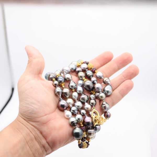 VERDURA Milano Long Tahitian-Pearls Sautoir Necklace In 18Kt Gold Rubies & Diamonds