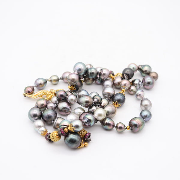 VERDURA Milano Long Tahitian-Pearls Sautoir Necklace In 18Kt Gold Rubies & Diamonds