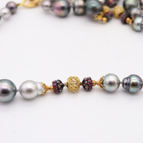 VERDURA Milano Long Tahitian-Pearls Sautoir Necklace In 18Kt Gold Rubies & Diamonds