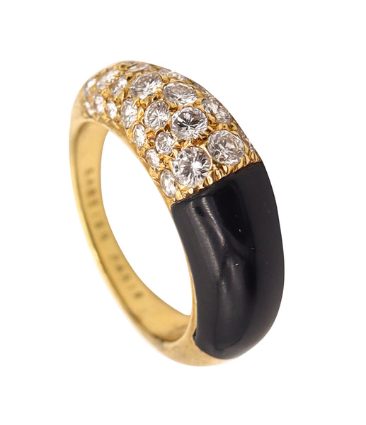 CARTIER Paris 1970 Andre Vassort Ring In 18Kt Gold With 3.36 Ctw Diamonds & Onyx