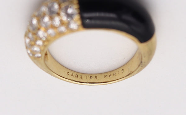 CARTIER Paris 1970 Andre Vassort Ring In 18Kt Gold With 3.36 Ctw Diamonds & Onyx