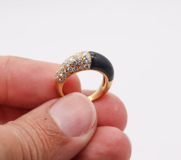CARTIER Paris 1970 Andre Vassort Ring In 18Kt Gold With 3.36 Ctw Diamonds & Onyx