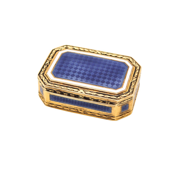 GERMAN 1925 Neo Classic Guilloche Enamel Snuff-Pill Box In Gilded 925 Sterling Silver