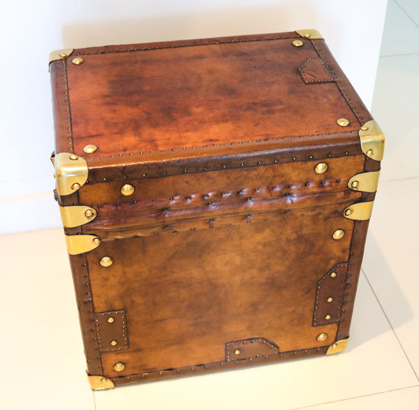 +England 1900 Victorian Historical Pair Of Army Officer Travel Chests In Leather And Bronze