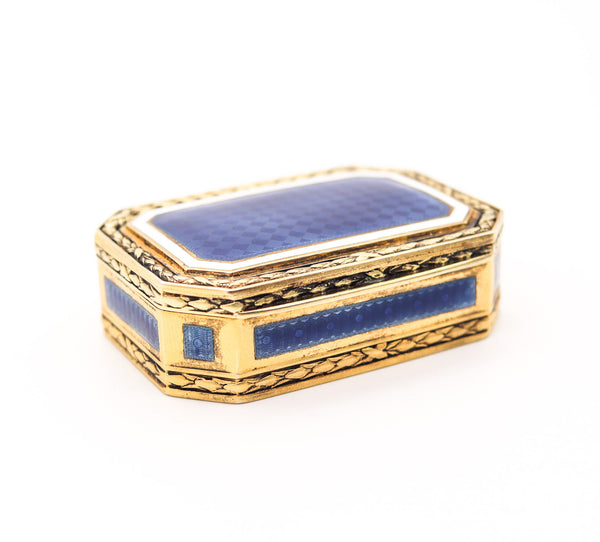 GERMAN 1925 Neo Classic Guilloche Enamel Snuff-Pill Box In Gilded 925 Sterling Silver