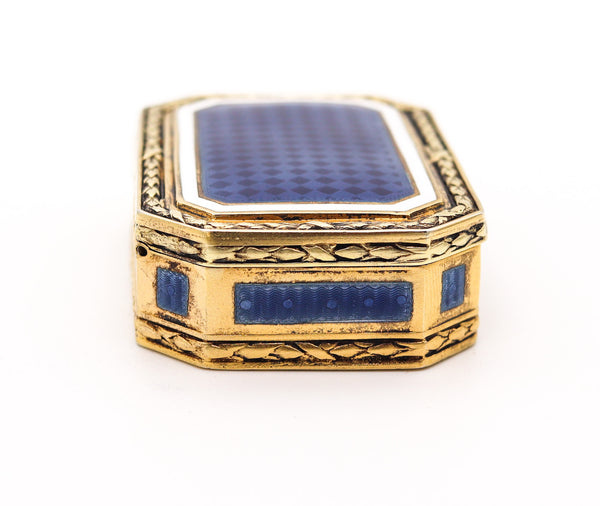 GERMAN 1925 Neo Classic Guilloche Enamel Snuff-Pill Box In Gilded 925 Sterling Silver