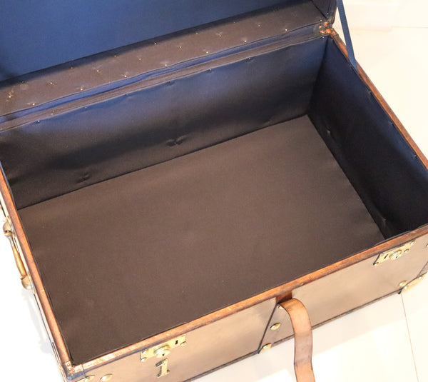 England 1900 Victorian Large Army Officer Travel Chest In Leather And Bronze