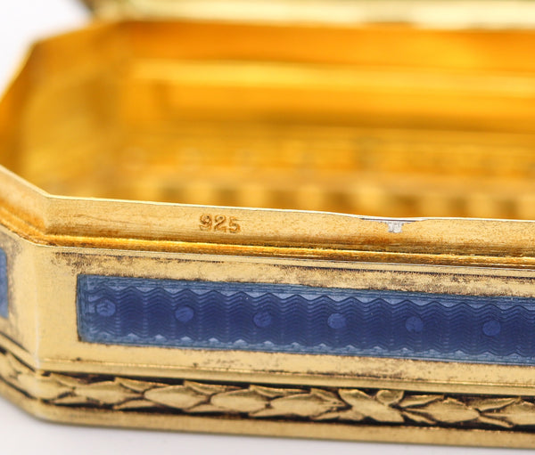 GERMAN 1925 Neo Classic Guilloche Enamel Snuff-Pill Box In Gilded 925 Sterling Silver