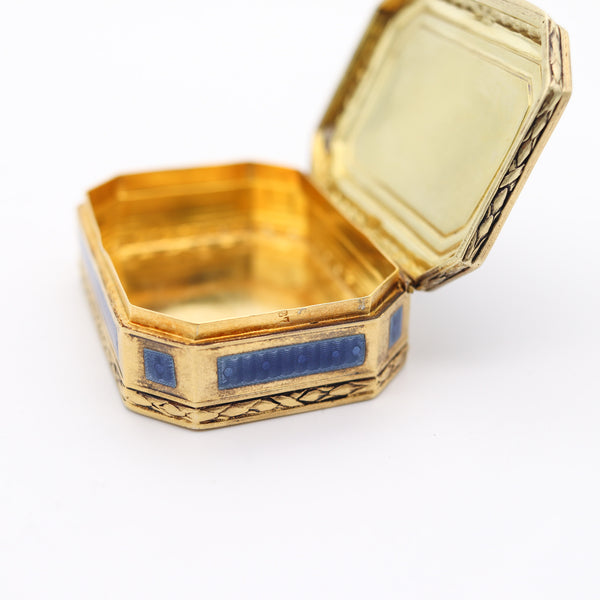 GERMAN 1925 Neo Classic Guilloche Enamel Snuff-Pill Box In Gilded 925 Sterling Silver