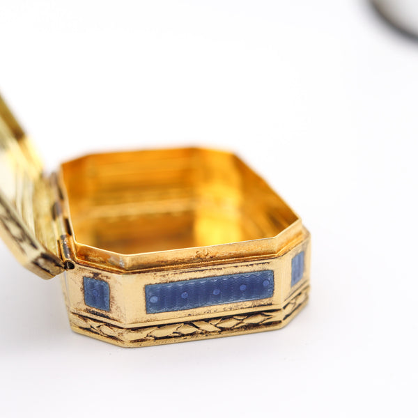 GERMAN 1925 Neo Classic Guilloche Enamel Snuff-Pill Box In Gilded 925 Sterling Silver