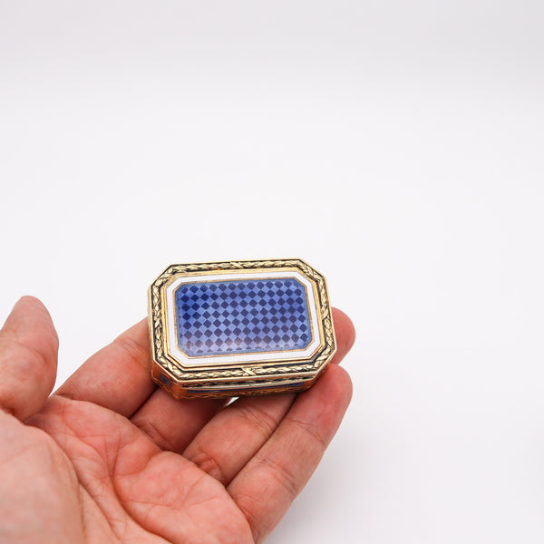 GERMAN 1925 Neo Classic Guilloche Enamel Snuff-Pill Box In Gilded 925 Sterling Silver