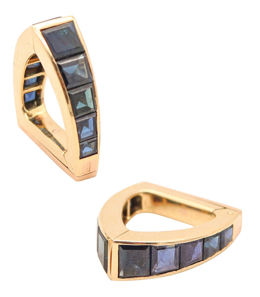 VERGER FRÈRES 1930 Art-Deco Stirrup Cufflinks In 18Kt Gold 16.60 Cwt. In Sapphires
