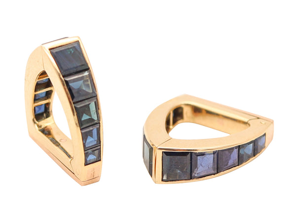 VERGER FRÈRES 1930 Art-Deco Stirrup Cufflinks In 18Kt Gold 16.60 Cwt. In Sapphires