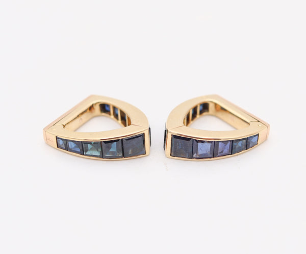 VERGER FRÈRES 1930 Art-Deco Stirrup Cufflinks In 18Kt Gold 16.60 Cwt. In Sapphires