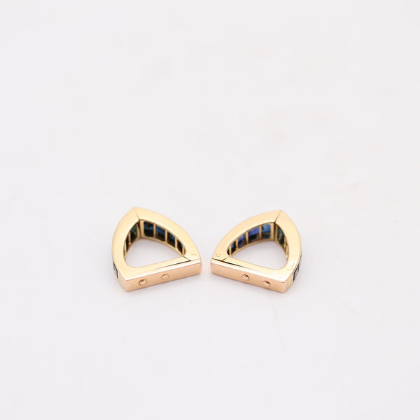 VERGER FRÈRES 1930 Art-Deco Stirrup Cufflinks In 18Kt Gold 16.60 Cwt. In Sapphires