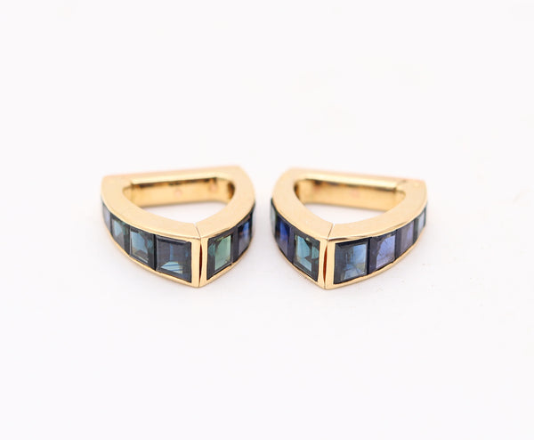 VERGER FRÈRES 1930 Art-Deco Stirrup Cufflinks In 18Kt Gold 16.60 Cwt. In Sapphires