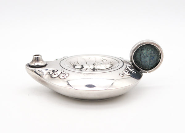 +Tiffany & Co. 1893 Art Nouveau Desk Oil Lamp In Sterling Silver With Roman Coin