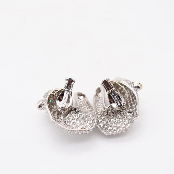 DAVID WEBB Panther Clips-On Earrings In Platinum With Diamonds & Emeralds
