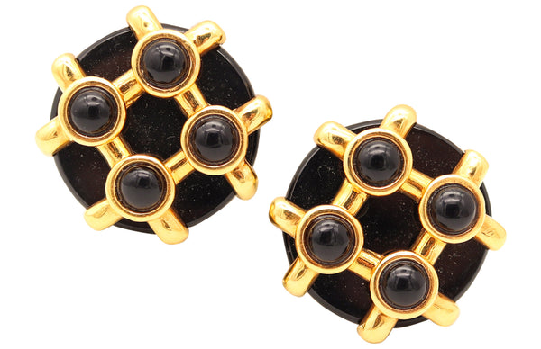 CARTIER Aldo Cipullo 1973 Vintage Geometric Earrings In 18Kt Gold With Onyxes